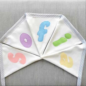 Summer House Bunting Flags, Pastel Rainbow Fabric Bunting, Personalised Name Banner For Child's Bedroom, Decorative Garland, 3 of 9