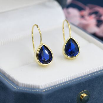 Sapphire Blue Cz Droplet Drop Hook Earrings, 5 of 12