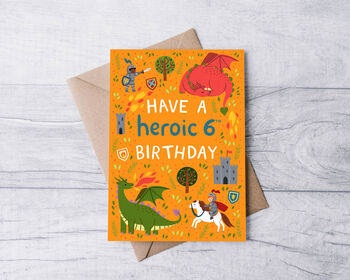 Any Age Heroes And Dragons Birthday Card, Boys Age Birthday Card, Kids, 5 of 7