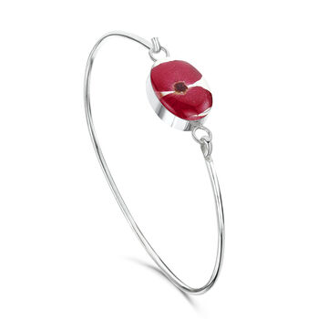 Poppy Bangle | Sterling Silver Oval Charm | Gold Plated Option, 2 of 8