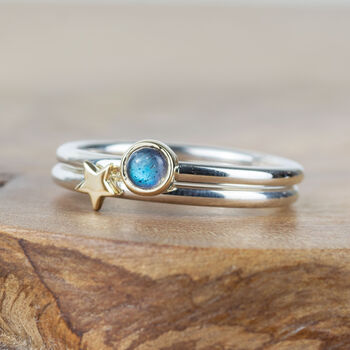 4mm Labradorite Silver And 9ct Gold Stackable Ring, 7 of 9