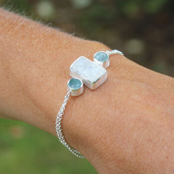 Moonstone And Aquamarine Handmade Silver Bracelet, 2 of 5