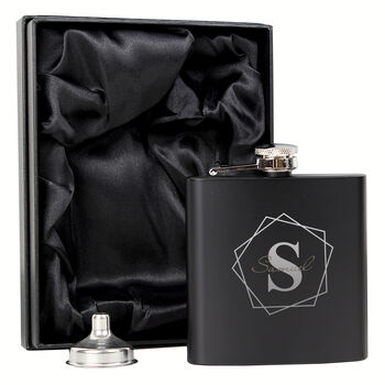 Personalised Geometric Black Hip Flask, 2 of 7