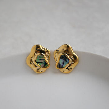 Iridescent Abalone In Molten Metal Stud Earrings, 3 of 3