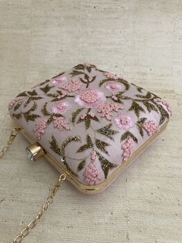 Pink Square Floral Handcrafted Clutch Bag, 5 of 6