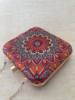 Devi Bright Orange Square Digitally Printed Clutch Bag, 8 of 9