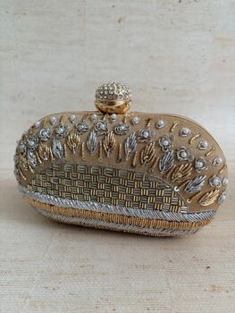 Gold Embroidered Oval Clutch Bag, 5 of 9