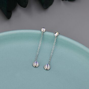 Double Moonstone Dangle Earrings In Sterling Silver, 3 of 9