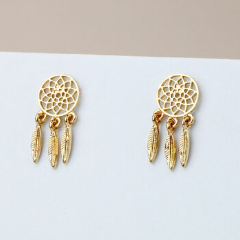 Gold Or Silver Dreamcatcher Dangle Stud Earrings, 2 of 6