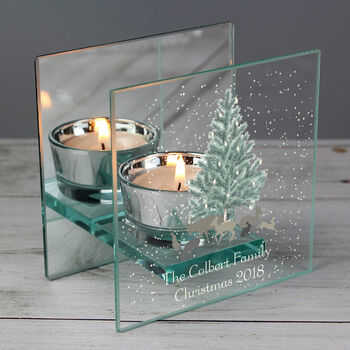 Personalised A Winter's Night Mirrored Glass Tea Light Candle Holder, 2 of 6