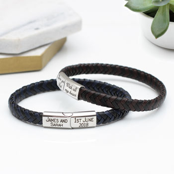 Personalised Mens Contrast Leather Bracelet, 2 of 5