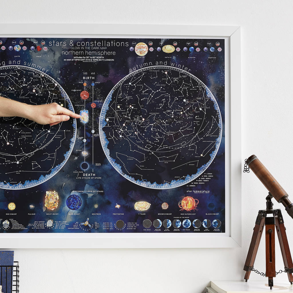 Stars And Constellations Glow Map, Night Sky Poster, 1 of 7