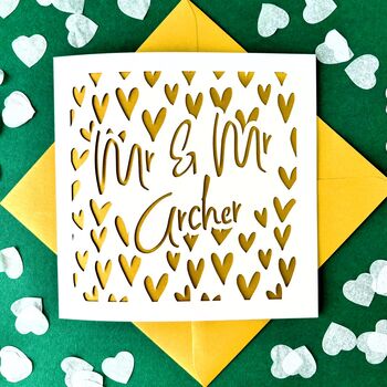 Papercut Hearts Mr And Mr Personalised Wedding Card, 2 of 5
