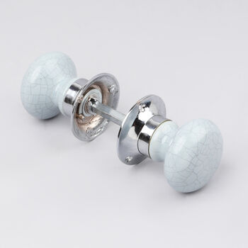 G Decor Crackle Glaze Handcrafted Soft Grey Ceramic Mortice Door Handles Set – Internal Turning Knobs With Chrome Base For Bedroom And Interior Doors, 3 of 5