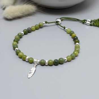 Jade Gemstone And Sterling Silver Feather Bracelet, 2 of 3