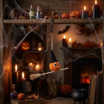 Handmade Felt Flying Pumpkin Halloween Decoration, 2 of 6