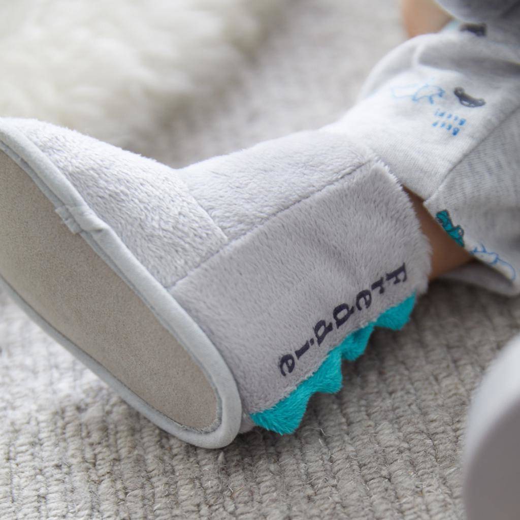 personalised grey dinosaur booties by my 1st years
