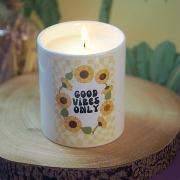 'Good Vibes Only' Sunflower Check Candle, 2 of 3