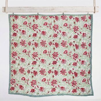 Colourful Floral Motif Indian Block Printed Cotton Bed Quilt, 4 of 9