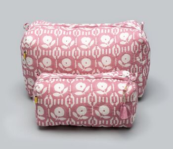 Arpora Floral Pattern Pink Hand Print Quilt Washbag, 3 of 6