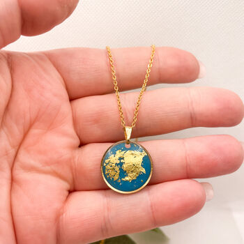 Elegant Blue Gold Foil Circle Necklace, Planet Earth, 6 of 10