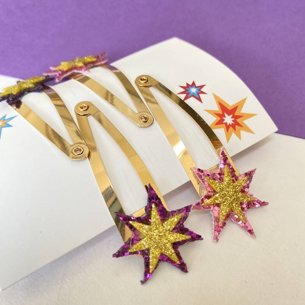 Gold Glitter Star Hair Clips By Robin's Bobbins