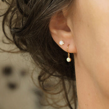 Tiny Gold Opal Earrings October Birthstone Gift, 2 of 9