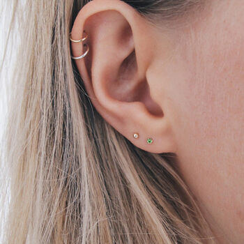 Tiny Peridot Cz Stud Earrings In Sterling Silver, 4 of 11