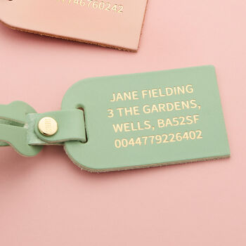 Personalised Leather Luggage Tag With Gold Foil Text, 3 of 4