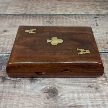 Wooden Carved Double Playing Cards Game Set Box Holder, 2 of 6
