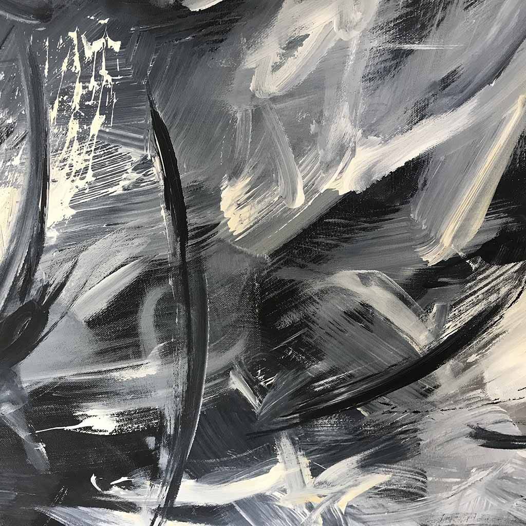 large black and white monochrome abstract painting by abstract house