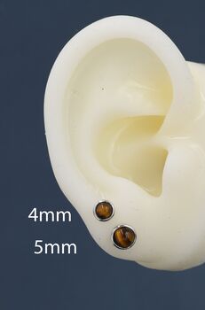 Sterling Silver Genuine Tiger's Eye Stud Earrings, 5 of 12