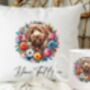 Personalised Labradoodle Summer Floral Dog Wreath Cushion And Mug Gift Bundle, thumbnail 1 of 4