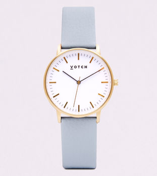 Light Blue And Gold Vegan Leather Watch, 2 of 3