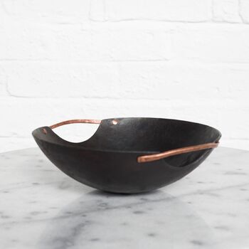 Personalised Steel Bowl With Elegant Copper Handles 11th Anniversary, 2 of 9