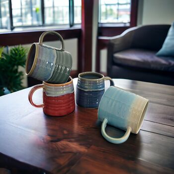 Set Of Four Reactive Glaze Mugs In Seashore Glazes, 4 of 5