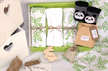 Unisex Organic Muslin And Panda Mum And Baby Gift Box, 3 of 6