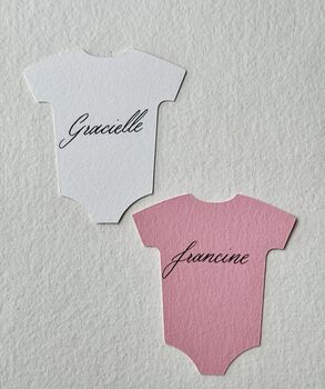 Baby Onesie Hand Calligraphy Place Cards, 2 of 4