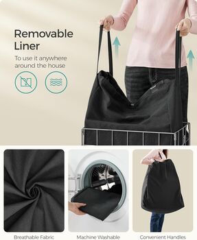 Laundry Basket 90 L Collapsible Hamper Metal Wire Frame, 9 of 12