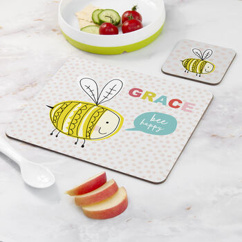 Personalised Kid's Bee Happy Placemat Set, 3 of 4