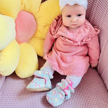 Dotty Fish Rainbow Baby Booties. Soft, Warm, Non Slip, 4 of 7