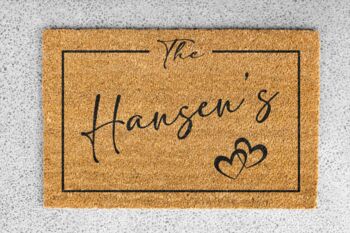 Personalised Coir Doormat With Mid Box And Heart Design, 2 of 8