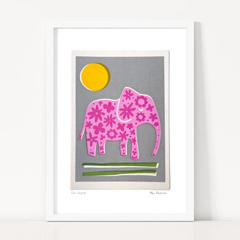 Pink Flower Elephant Fabric Screen Print, 3 of 4