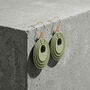 Green And Khaki Geometric Circular Earrings • Gold Plated Sterling Silver Hooks, thumbnail 5 of 12