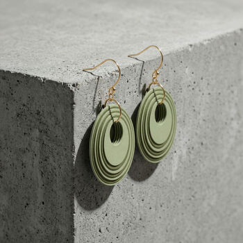 Green And Khaki Geometric Circular Earrings • Gold Plated Sterling Silver Hooks, 5 of 12