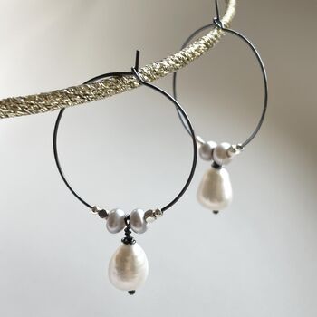 Pearls Are For Pirates Oxidised Silver Hoops, 5 of 7