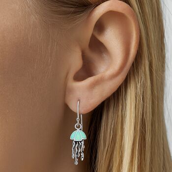 Turquoise Resin Sterling Silver Jellyfish Hook Earrings, 4 of 7