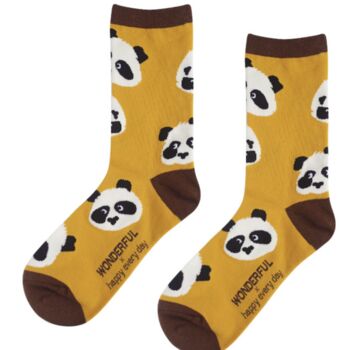 Unisex Mustard Panda Long Yellow Cotton Socks, 2 of 4