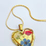 Real Blue Red Flowers Pendant Gold Leaf Necklace Hand Made, thumbnail 5 of 10