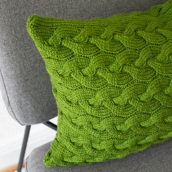 Hand Knit Lattice Cable Cushion In Emerald, 2 of 5